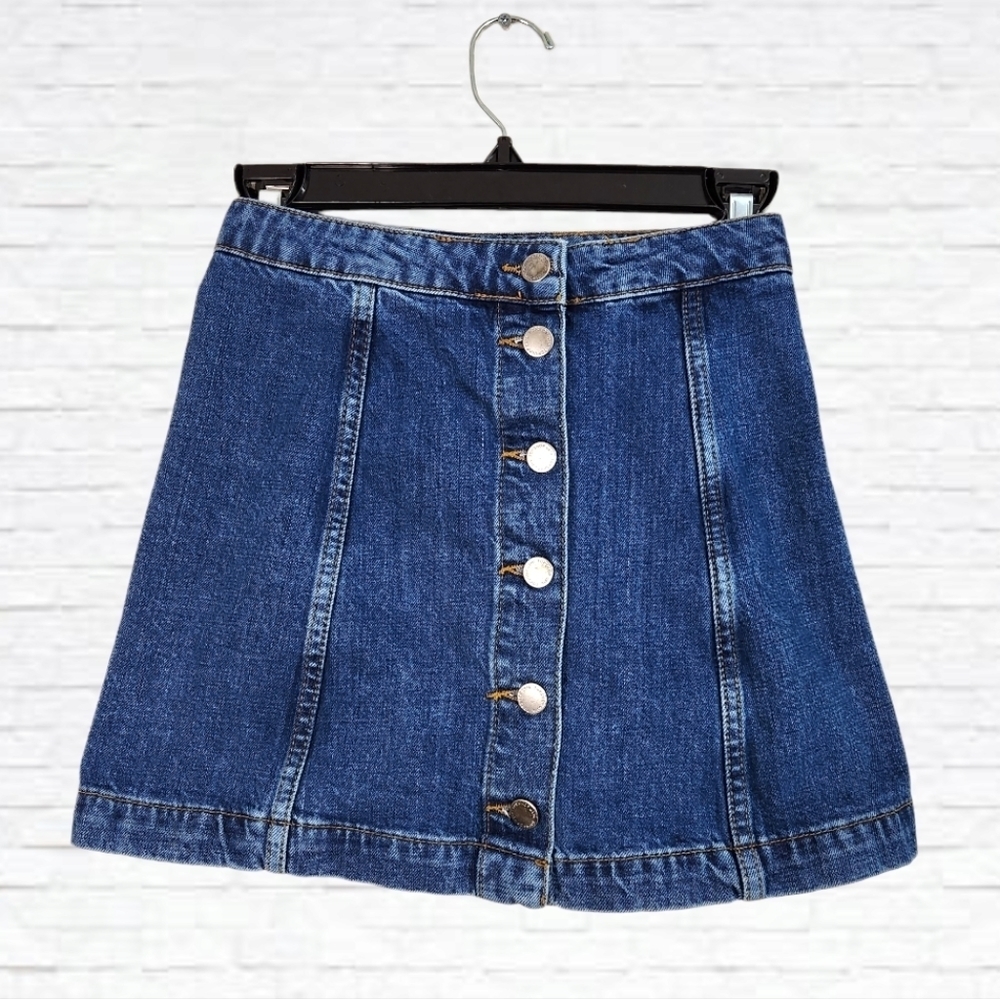 Topshop Button Front Western Denim Mini Skirt Size 2